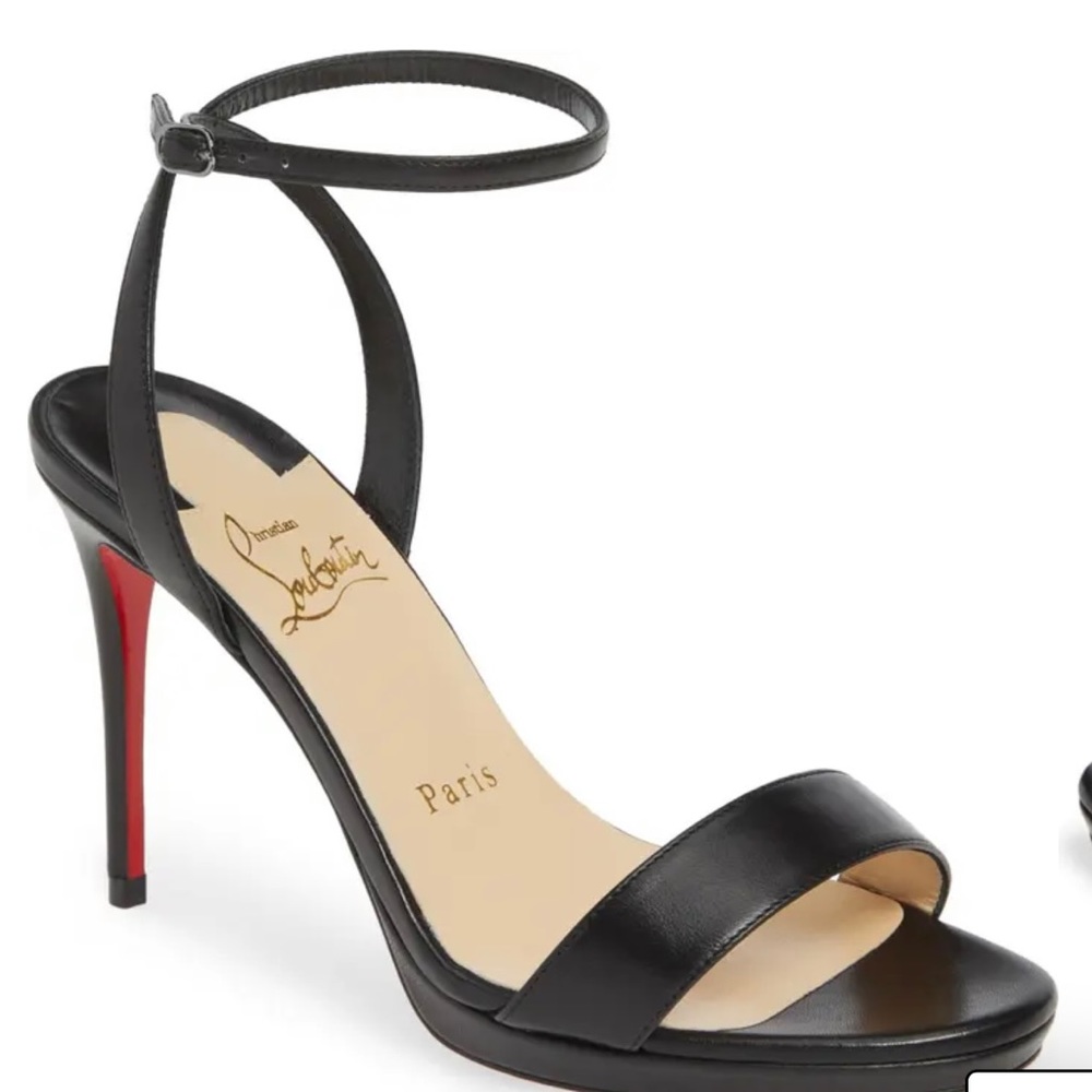 Like new Christian Louboutin Black Loubi Queen 100 Ankle Strap Sandals Heels 39